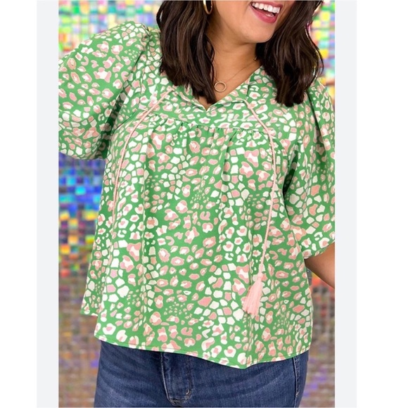Michelle Mcdowell Tops - Michelle McDowell Green Leopard Blouse